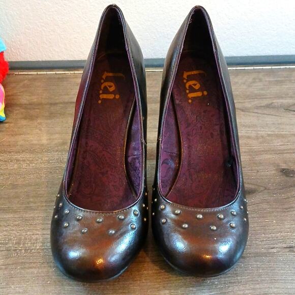 Y2K LEI Orchid Brown Studded Heels Vintage L.E.I. Size 9 - Picture 2 of 6
